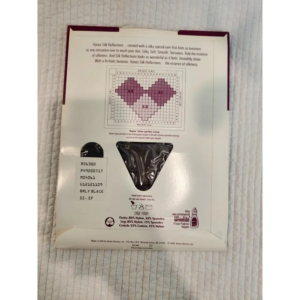 NIB Hanes Silk Reflections Barely Black Sandalfoot Pantyhose EF Sheer Hosiery vt